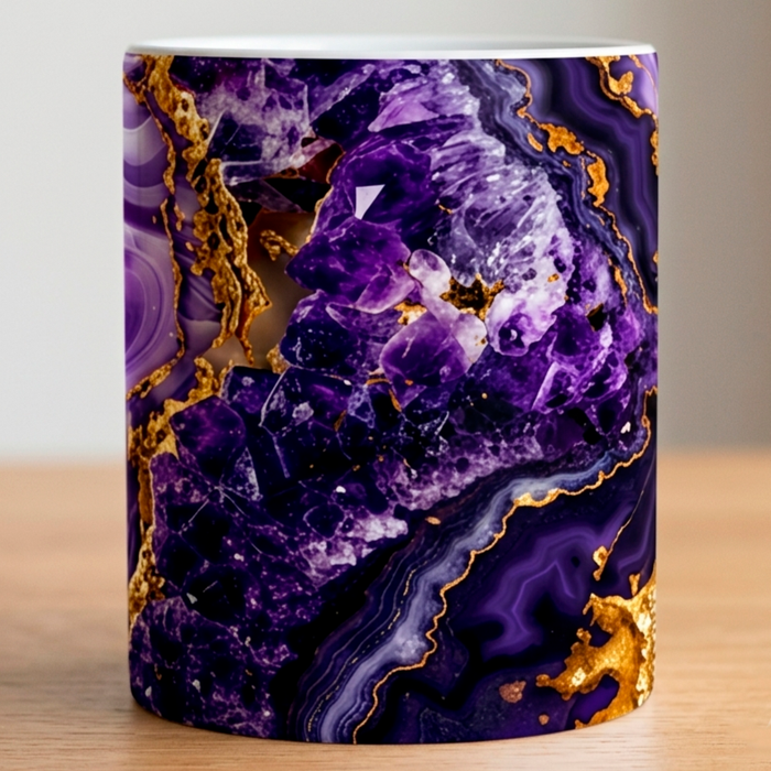 Taza Amatista y Oro - Elegancia Pura en tu Mesa | CAFFIVERSO